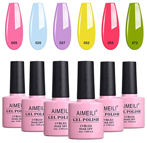 AIMEILI UV LED Gellack mehrfarbig ablösbarer Frühling Sommer Nagellack Gel Polish Set - 6 x 10ml - Kit Nummer 24