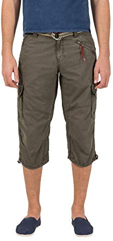 Timezone Herren Shorts Loose Miles 3/4 Cargo incl. Belt, Grün (washed oliv 4064), W31