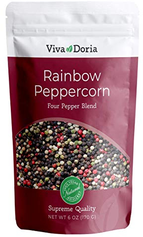 Viva Doria Rainbow Peppercorns Blend, Rainbow Four Pepper Blend, Whole Black Pepper, Whole Green Pepper, Whole Pink Pepper, Whole White Pepper, 170g, For Grinder Refills