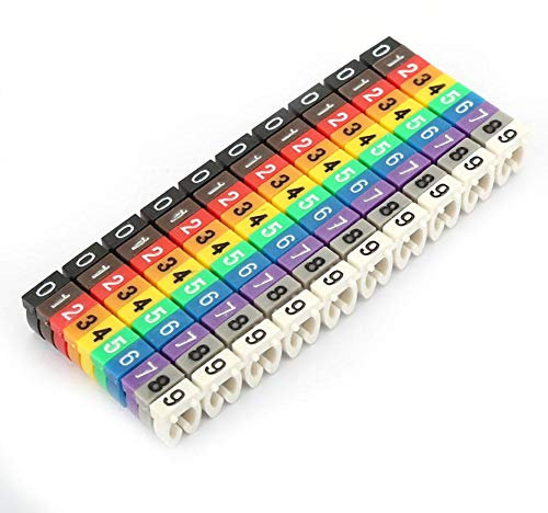 Tubo digitale filo 0-9 Numero codice clip su cavo in plastica Tubo etichetta Cavo colorato Marcatore C Forma Cavo multiuso adatto(100Pcs 4mm²)