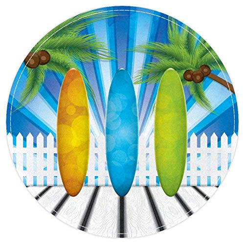 EZIOLY Surfbrett-Teppich, rutschfest, waschbar, rund, für Wohnzimmer, Schlafzimmer, Küche, Baby, Spielzimmer, 40 x 40 cm
