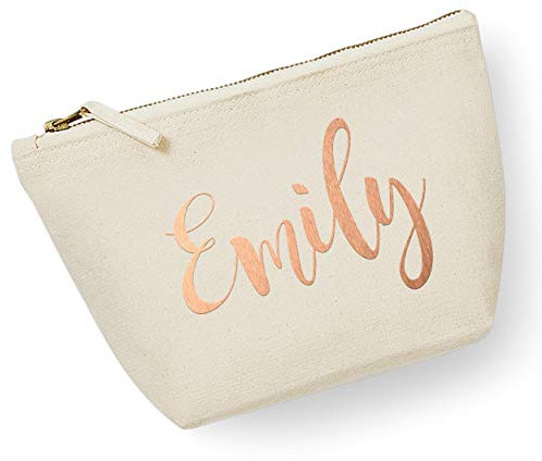 Personalised Gifts - Rose Gold Name Custom Text Personalised Makeup Bags with Customized Name Makeup Bag (Natural, Small - 13.5x12x6cm)