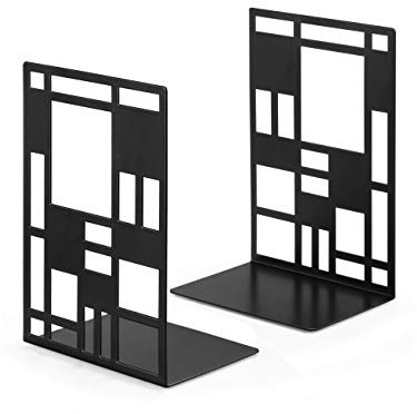 Book Ends, Bookends, Bookends Heavy duty, Book Ends for Book Shelves, Decorative Metal Book Stopper (Black 1 Pair) for Bookworms Gifts, Abstract Desgin Book Dividers Holders Stand For Office, Library