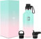 Insulated Water Bottle with Spout Lid Narrow - 950ml (3 Lids) - Cold 24hrs & Hot 12hrs Drinks - Double-Walled Stainless Steel Metal Leakproof Travel Sports Gym Camping & Hiking Hydration Flask