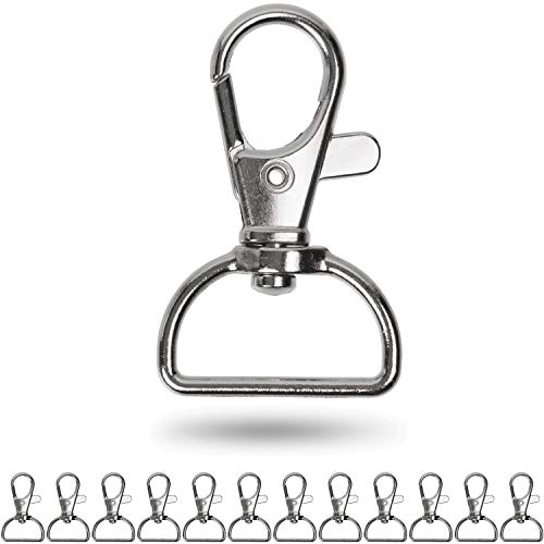 Mousqueton Pivotant, Crochets pivotant avec anneau D, lot de 12, 20 mm de large, avec anneau rotatif à 360 degrés, boucles pour sacs, bijoux et clés, Key Rings, Hooks, Carabiner, DIY