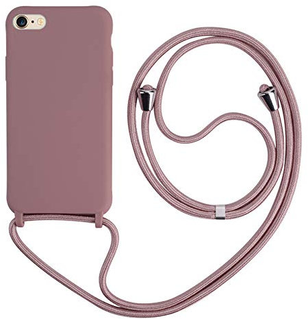 2ndSpring Coque avec Collier Compatible avec iPhone 7/8/iPhone SE 2020/iPhone SE 3 2022,Tour de Cou Lanière en Corde Pendentif Housse,Silicone Souple Rose Gold