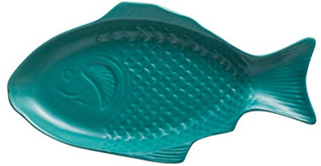 Angoily Plato de Cerámica en Forma de Pez Plato de Cena Plato de Pescado Plato de Cerámica Plato de Servicio de Aperitivos Bandeja de Alimentos para Pescado Sushi Fruta Verde Oscuro