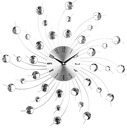 Timelike Reloj de Pared de Cristal 3D – Reloj de Pared Creativo con Tachuelas de Diamantes de Metal, diseño Moderno y Creativo Redondo, Reloj de Pared de Diamantes Plateados para Sala de Estar,