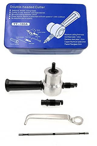 JZK YT-160A Double Head Sheet Nibbler Metal Cutter, Drill Attachment, Metal Nibbler Tool kit for car Repairing and Maintenance and Metal Sheet