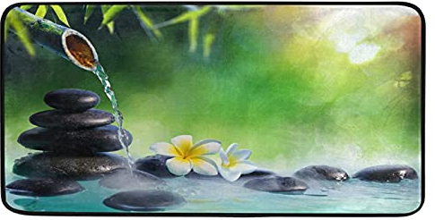 Boccsty Japanischer Brunnen-Teppich, Zen-Steine, Küchenteppich, Plumeria-Blumen, Badteppich, Läufer, Komfortmatte, rutschfeste Fußmatten, Teppich für Badezimmer, Innenbereich, 99 x 50 cm