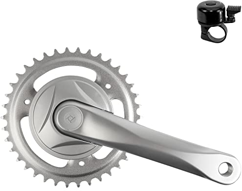 Prowheel Kurbelgarnitur/Kettenradgarnitur Aluminium 38 Zähne Silber eloxiert inkl. Fahrradklingel