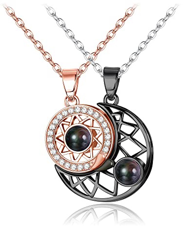 LOLIAS Passende Halskette für Paare oder Beste Freunde Magnetische Sonne & Mond 100 Sprachen Ich Liebe Dich BFF Paare Halsketten Schmuck für Sie und Ihn