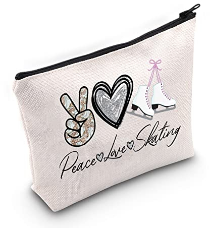 WZMPA Ice Skating Cosmetic Make Up Bag Figure Skating Inspired Gift Peace Love Skating Makeup Zipper Pouch Bag Skating Ice Merchandise, Peace Skating