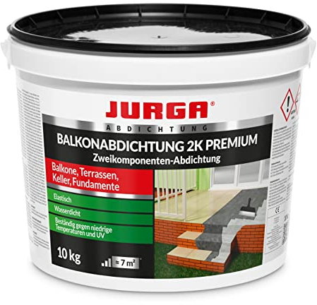 JURGA Balkonabdichtung 2k, Terrassenabdichtung Außen, Dichtschlämme für Keller & Fundamente, UV-beständig, Eimer 10kg