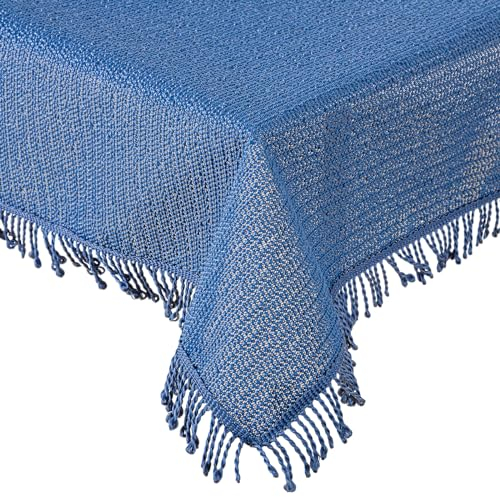 Gartentischdecke Tischdecke Weichschaummaterial mit Fransen rutschfest wetterfest 7 Farben und Größen Blau 110x140 cm eckig