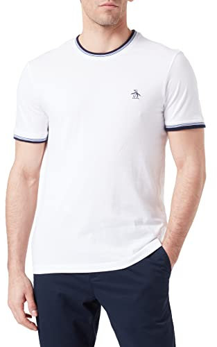Original Penguin Herren SS Sticker Pete Ringer Tee T-Shirt, Bright White, XL