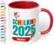 Geschenk zur Einschulung für Mädchen und Jungen: personalisierte Tasse Schulkind 2025 Affen-Motiv mit Namen, Rot