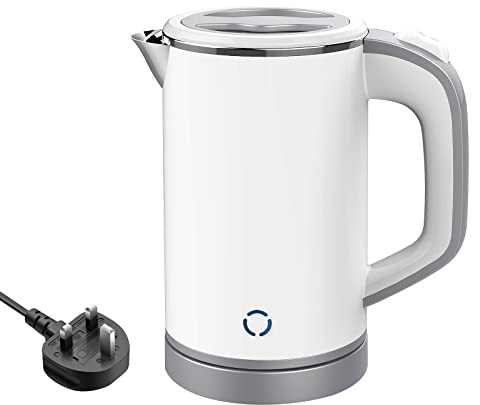 0.8L Electric Kettle, 600W Fast Boil Stainless Steel Portable Electric Travel Kettle for Boiling Water, Double Wall Hot Water Kettle for Tea and Coffee,Auto-Shutoff,Boil-Dry Protection (White)