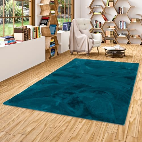 Luxus Super Soft Kunst Fellteppich Plush Petrol in 7 Größen