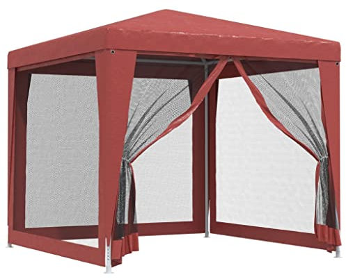 vidaXL Tente de Fête avec 4 Parois Latérales en Maille Belvédère Chapiteau Pavillon Tonnelle Tente de Réception Jardin Terrasse Rouge 2.5x2.5 m