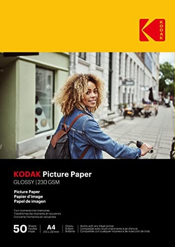 KODAK Picture Paper - Glänzendes Fotopapier, 50 Blätter, Format A4 (21x29,7 cm), 230 g/m², Ideal für Tintenstrahldruck, Lebendige Farben und Hoher Kontrast, Hochwertige Oberfläche