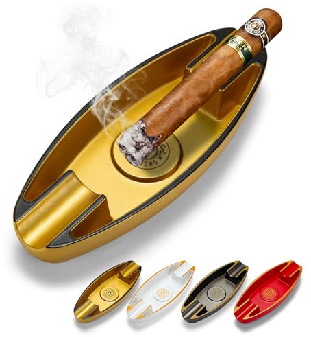 CIGARWONG Cenicero de puros con 2 soportes para puros, cenicero portátil de viaje único para exteriores e interiores