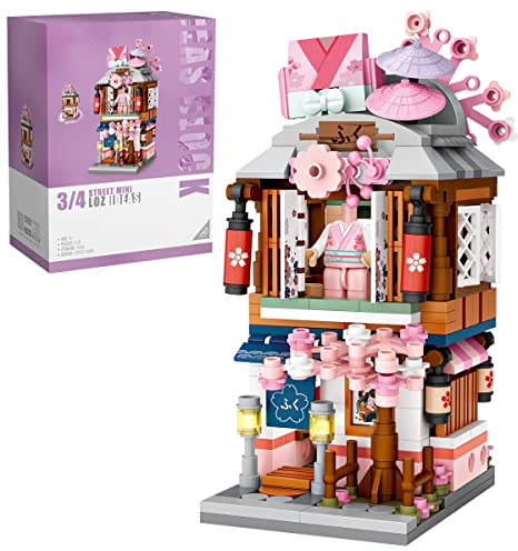 Modulares Haus Mini-Baustein-Set Kimono Shop Modellbausätze, 418-teilige Japanische Straßenansicht Konstruktionsspielzeugsets für Kinder und Erwachsene. Nicht kompatibel mit Lego (1655)