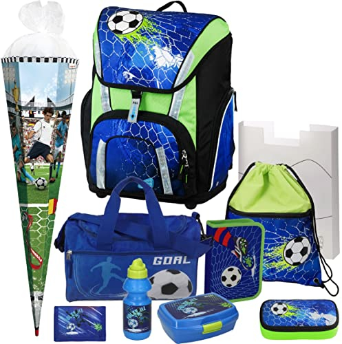Soccer Champ - Football Fußball - Schulranzen-Set TOOLBAG SMART -78321-070 Schneiders 10tlg. mit Sporttasche, SCHULTÜTE, FEDERMAPPE und GELDBÖRSE - Brotdose und Trinkflasche GRATIS DAZU