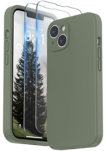 SURPHY Silikon Hülle Kompatibel mit iPhone 14 Hülle Silikon mit Displayschutzfolie, iPhone 14 Case Silikon mit Kameraschutz, Handyhülle iPhone 14 Schutzhülle 6,1 Zoll 2022, Olivgrün