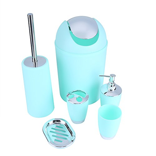 Badezimmer-Zubehör-Set, 6-teiliges Badset Seifenschale Zahnbürstenhalter Spülbecher Lotionflasche Mülleimer Toilettenbürste Praktisches Toilettenset für den Waschraum zu Hause