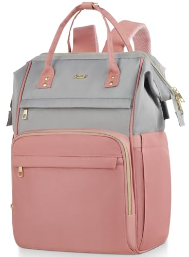 RJEU Mochila Escolar para Niña,Mochila Mujer Portatil,Bolso Mochila Viaje Casual Profesora Trabajo,Mochila Universidad,Gris Rosa