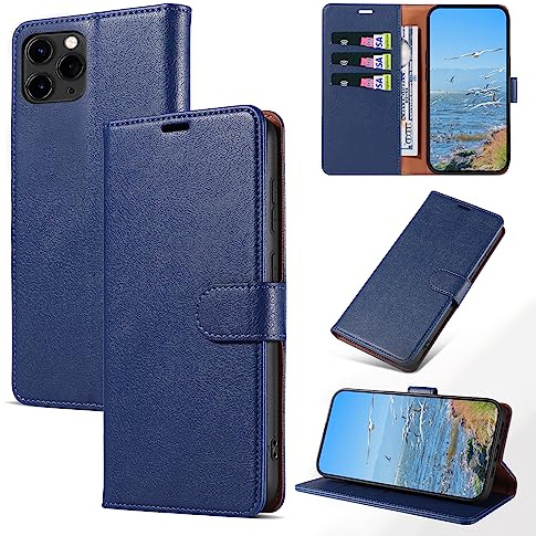 KKEIKO Hülle Kompatibel mit iPhone 11 Pro, Magnet Klappbar Handyhülle mit Kartenfach, PU Leder Stoßfest Schutzhülle für iPhone 11 Pro, Blau