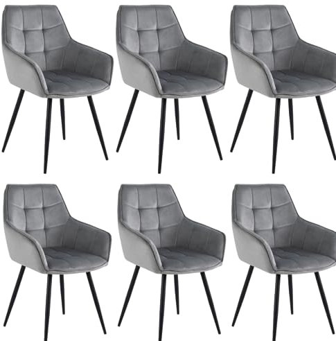 Colenis® - Chaises de Salle à Manger Oriana - Gris - Lot de 6 - Moderne Chaise, Velours, Pieds en métal, accoudoir