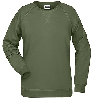 James & Nicholson Damen Raglan Sweatshirt - Sweatshirt aus Bio-Baumwolle mit leicht tailliertem Schnitt | Farbe: Olive | Grösse: XL