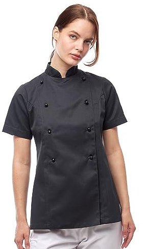strongAnt Damen Kochjacke Kurzarm inkl. Kugelknöpfe aus easyClean Baumwolle. Kochuniform, Bäckerjacke - Grau Gr.M