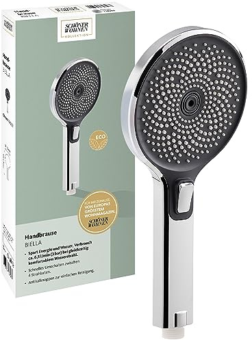 Schöner Wohnen Kollektion Handbrause 3-strahlig Biella, wasserspar Duschkopf, Duschbrause mit Anti-Kalk-Noppen, Typ 1/2 '' Anschluss, Chrom