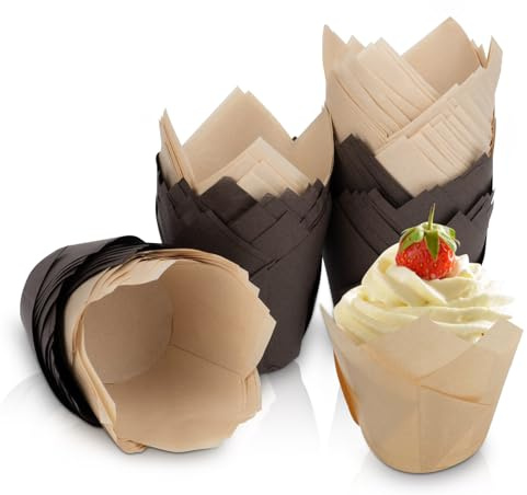 HUSAIHU Tulip Muffin Cases, Greaseproof Paper, Disposable, Perfect for Birthdays, Baby Showers, Thanksgiving, Christmas, Brown, 200 Count, 2 inches * 3 inches