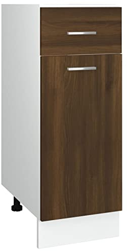 Tidyard Unterschrank mit Schublade Küchenschrank Küchenzeile Küchenmöbel Einbauküche Küche Schrank Küchenblock Aufbewahrungsschrank Braun Eichen-Optik 30x46x81,5 cm