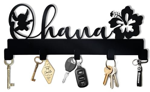 Pentacle Toys Ohana Family Key Hangers - Metall, Schwarz - Wandmontage - Disney Stitch Key Holders - 5 Haken - Schlüsselbrett