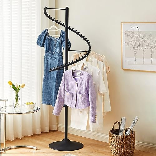 Kleiderständer Metall Garderobenständer 360° Drehbares Display Rack Anti-Rutsch Garderobenständer Mit Haken Freistehender Kleiderbügel for Schlafzimmer, Flur, 180 * 40cm