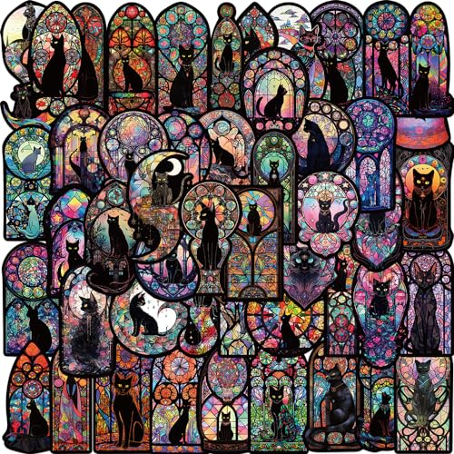 APAREAL Dunkle Gotische Katze Sticker 50 Stück Graffiti Wasserfeste Vinyl Aufkleber für Laptop Fahrrad Skateboard Motorrad Snowboard Koffer