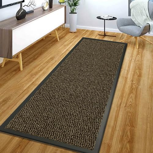 B&B Waterproof Rubber Door Mat for Outdoor Indoor Front Door Back Door Floor Mat Heavy Duty Strong PVC Backing Doormats for Kitchen Runner Mat Brown - 90 x 150 cm
