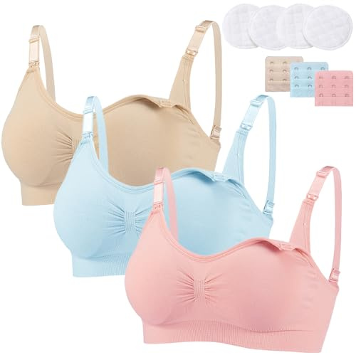 Bysion Soutiens-Gorge Maternité Femme sans Fil d'allaitement sous-Vêtements de Grossesse Postnatal Prénatale Brassière avec Rallonges pour Allaitement Et Sommeil, Lot de 3