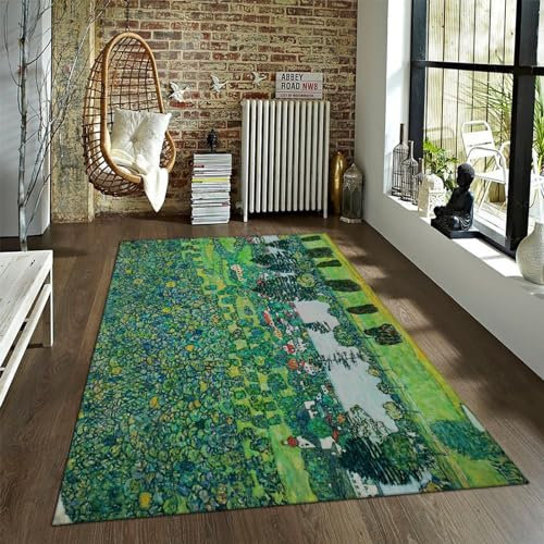 Via Vela Rustikale Badezimmerteppiche grüner Frühlingsbaum Gustav Klimt-Teppiche für Wohnzimmer rustikaler Teppich Rutschfester Eingangsteppich 160x230 cm