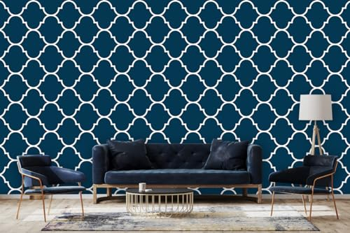 Glücksvilla - Designer-Tapete, selbstklebend (600 x 300 cm BxH) - div. Maße - Vliestapete XXL moderne Wand-Deko - Muster 21 Marokko - Farbe 22 BlueBerry - abstrakt geometrisch orientalisch