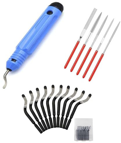 Sbavatore di Attrezzi, Rotazione a 360° Sbavatore Manuale, Sbavatore Manuale Universale, Set di Utensili per Sbavare con 10 Ricambi E 5 Lime Diamantate, Set di Utensili Portatili per Sbavare Alluminio