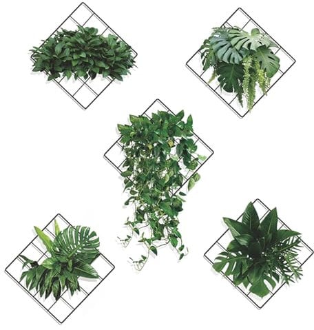 Buaak 3D Plants Wall Stickers, 5 Pcs Green Plants Monstera Leaf Ivy Grid Wall Decor Decal, Removable Green Leaves Bedroom Wall Decor, Green Wall Art for Bedroom Living Room Kitchen Decorations