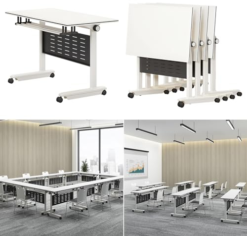 SnamicE Konferenzraumtisch, Klappbarer Besprechungstisch, Mobiler Klapp-Schulungstisch, Rollbarer Besprechungstisch Mit Lenkrollen, Geeignet Für Büro, Besprechungsraum,Weiß (2St. 140 * 60 * 75cm)