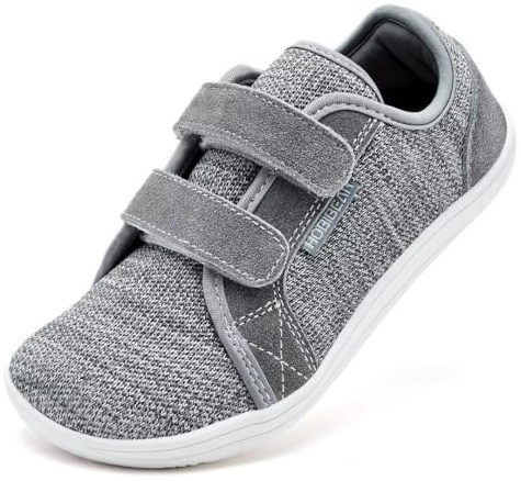 HOBIBEAR Kids Wide Barefoot Shoes for Boys Girls Outdoor Trail Running Minimalist Walking Shoes(Grey,12 UK Child)