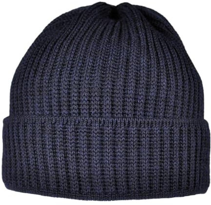 Breiter Strickmütze XXL für größere Köpfe Wintermütze Beanie aus Merinowolle Marine Strick XXL